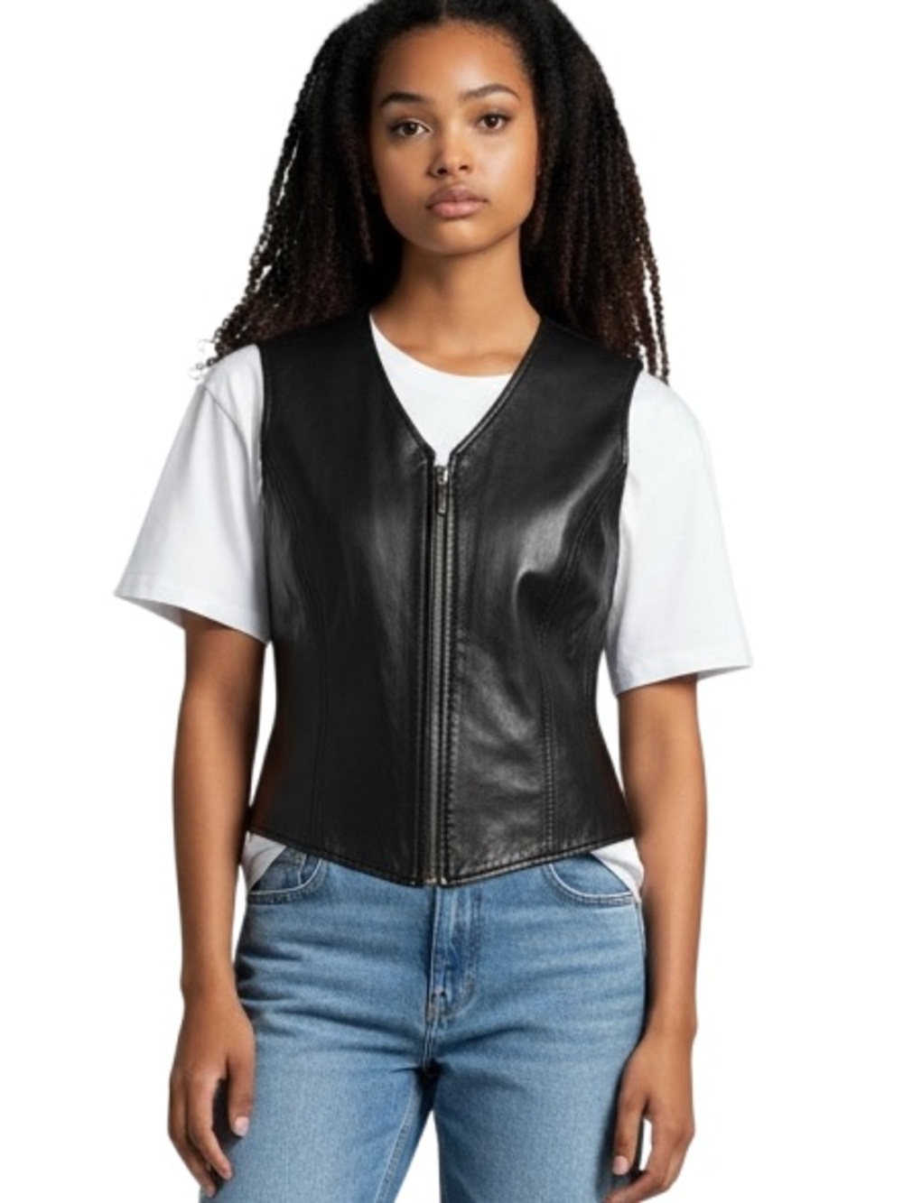 JHCollectibles Black Leather Vest SZ P Minimalist Moto Biker Chic VTG 90's